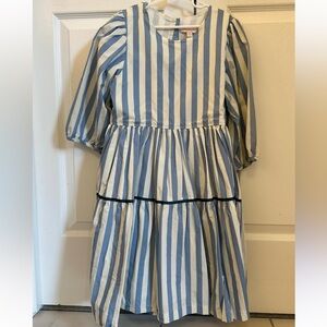 EUC Pink Chicken blue striped Girls Dress size 12